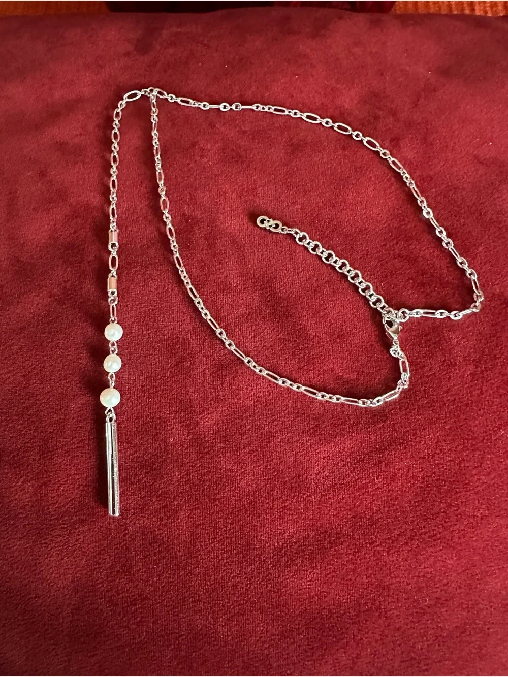 Rare Quality Silver Pearl Drop Lariat Necklace and Earrings Set
